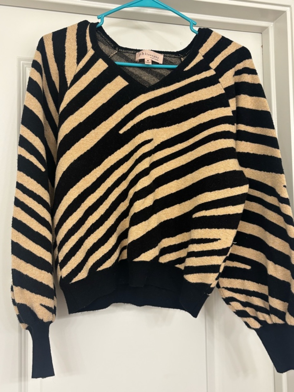 Philosophy Zebra-Stripe Crewneck Sweater in Black and Cream